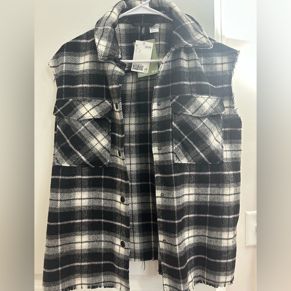H&M plaid distressed vest